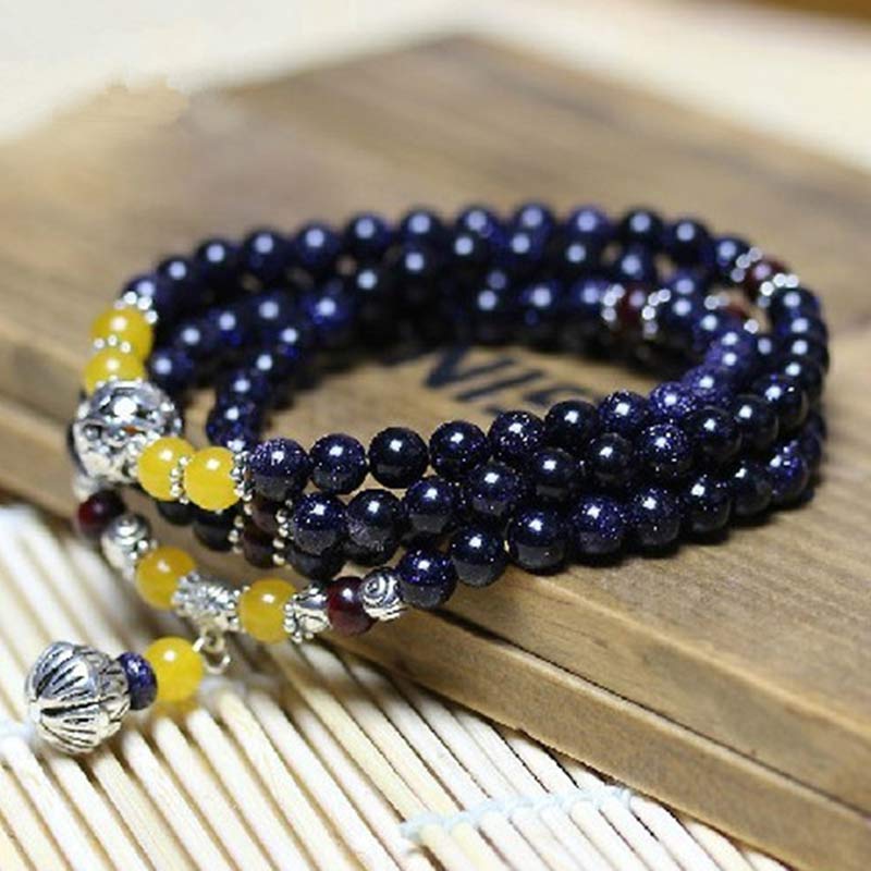 Braccialetto Mala con ciondolo di ricchezza in arenaria blu Buddha Stones - Image 2