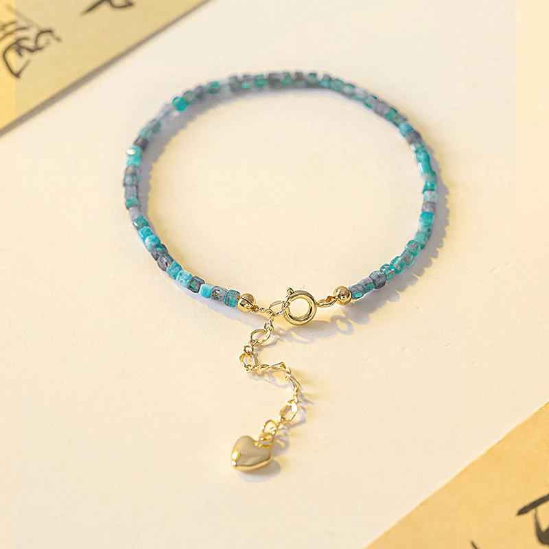 Braccialetto motivazionale a forma di cuore in rame placcato oro 14k con perline ultrasottili in apatite da 2,5 mm di Buddha Stone - Image 2