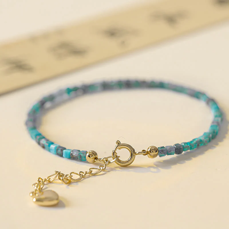 Braccialetto motivazionale a forma di cuore in rame placcato oro 14k con perline ultrasottili in apatite da 2,5 mm di Buddha Stone - Image 3