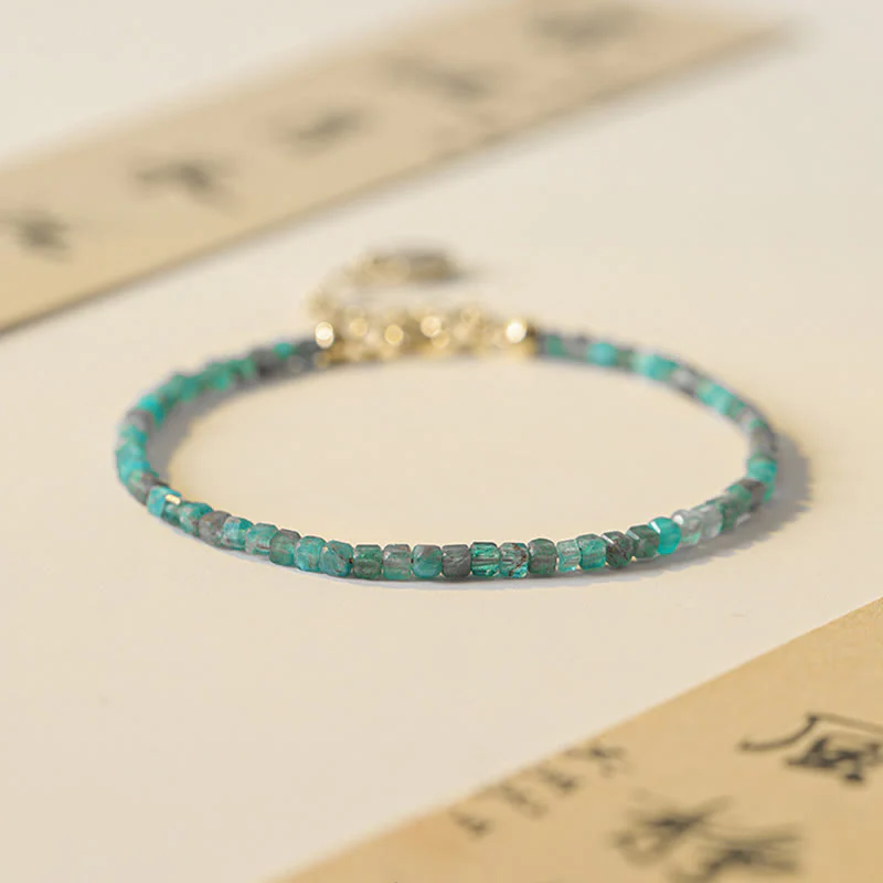 Braccialetto motivazionale a forma di cuore in rame placcato oro 14k con perline ultrasottili in apatite da 2,5 mm di Buddha Stone - Image 4