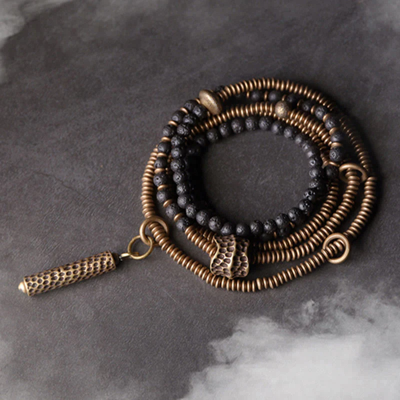 Bracciale multistrato in ottone e rame con Buddha Stones