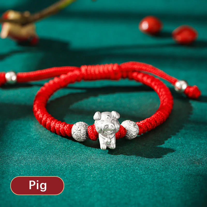 Braccialetto per bambini fatto a mano in corda rossa con Buddha Stones, in argento sterling 999, con zodiaco cinese - Image 26