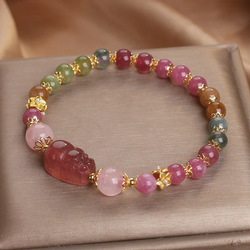 Braccialetto PIXIU Love in cristallo rosa, quarzo fragola, tormalina Buddha Stones - Image 2