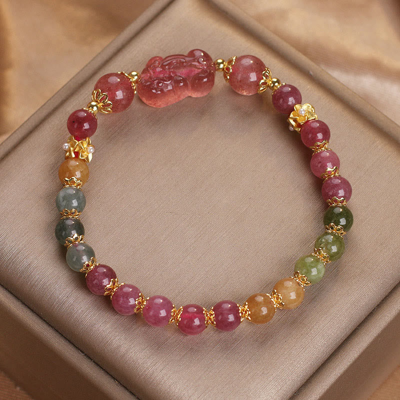 Braccialetto PIXIU Love in cristallo rosa, quarzo fragola, tormalina Buddha Stones - Image 3