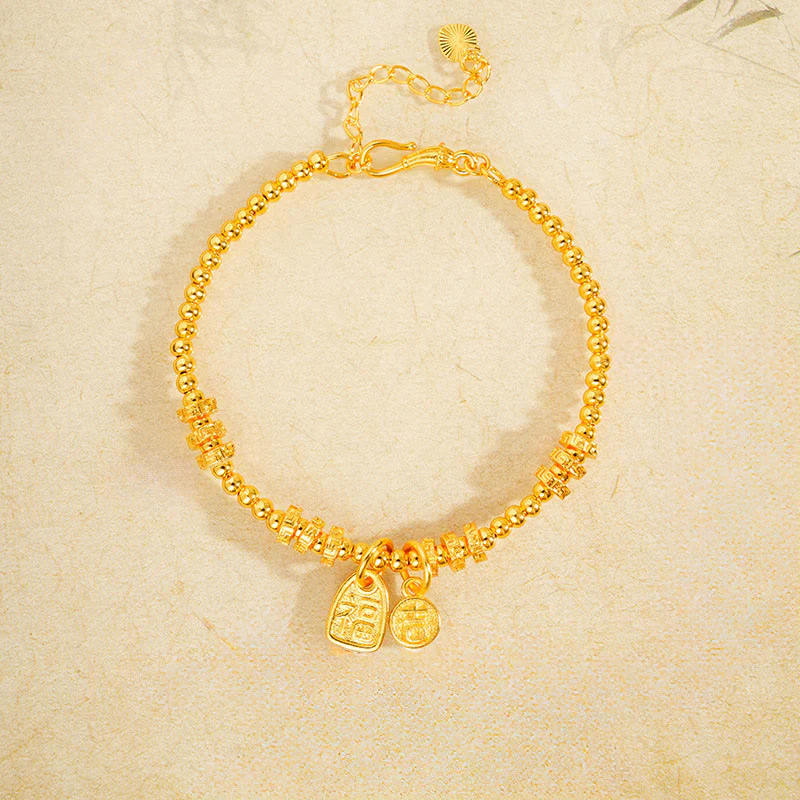 Bracciale portafortuna con benedizione in ottone placcato oro 24k con carattere Fu Buddha Stones - Image 3