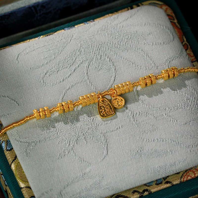 Bracciale portafortuna con benedizione in ottone placcato oro 24k con carattere Fu Buddha Stones - Image 4