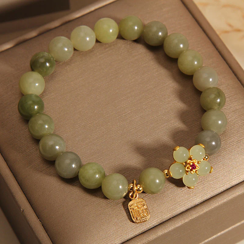 Braccialetto portafortuna con ciondolo a forma di carattere Fu con fiore di giada verde Buddha Stones - Image 10