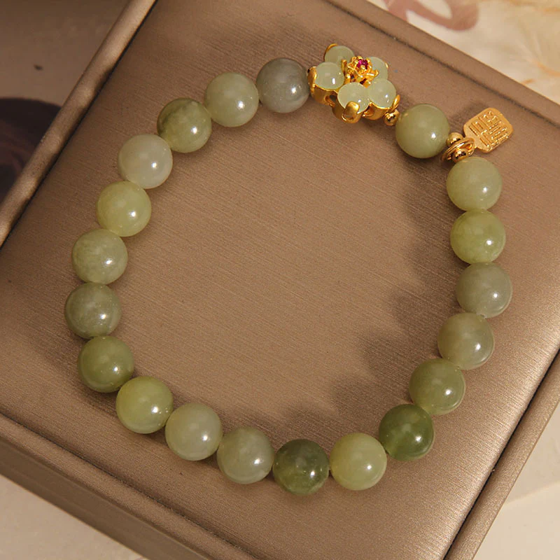 Braccialetto portafortuna con ciondolo a forma di carattere Fu con fiore di giada verde Buddha Stones - Image 6