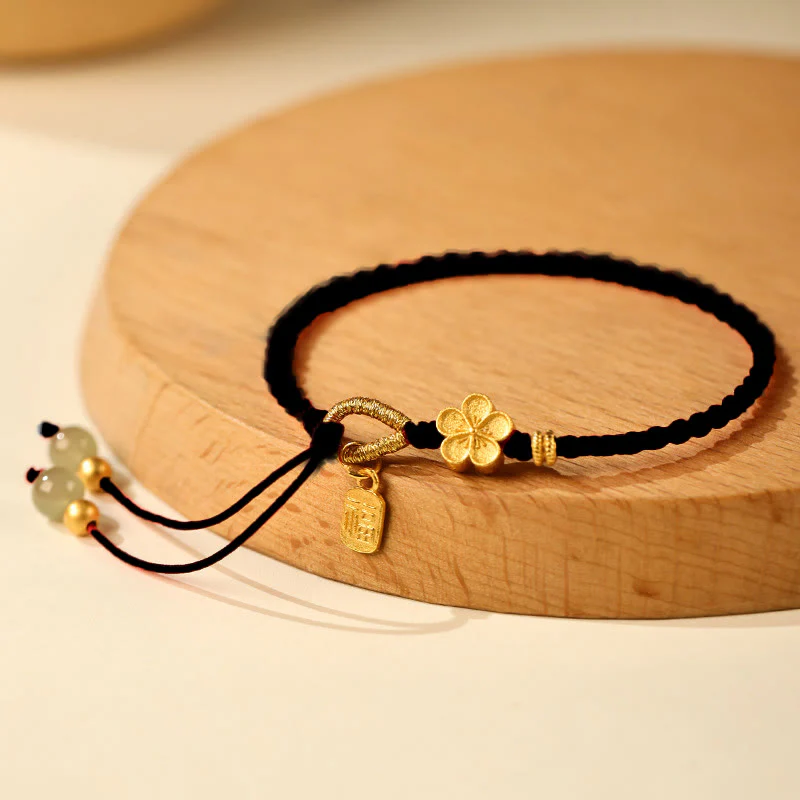 Braccialetto portafortuna con ciondolo a forma di carattere Fu in giada Hetian con Buddha Stones e piccoli fiori di pesco - Image 10