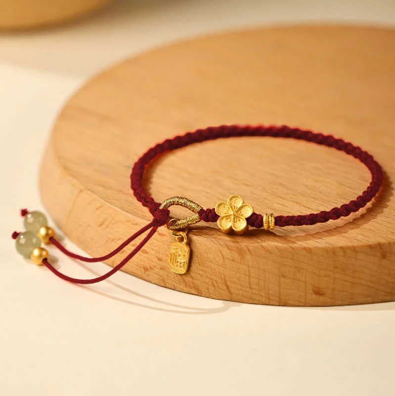 Braccialetto portafortuna con ciondolo a forma di carattere Fu in giada Hetian con Buddha Stones e piccoli fiori di pesco - Image 12