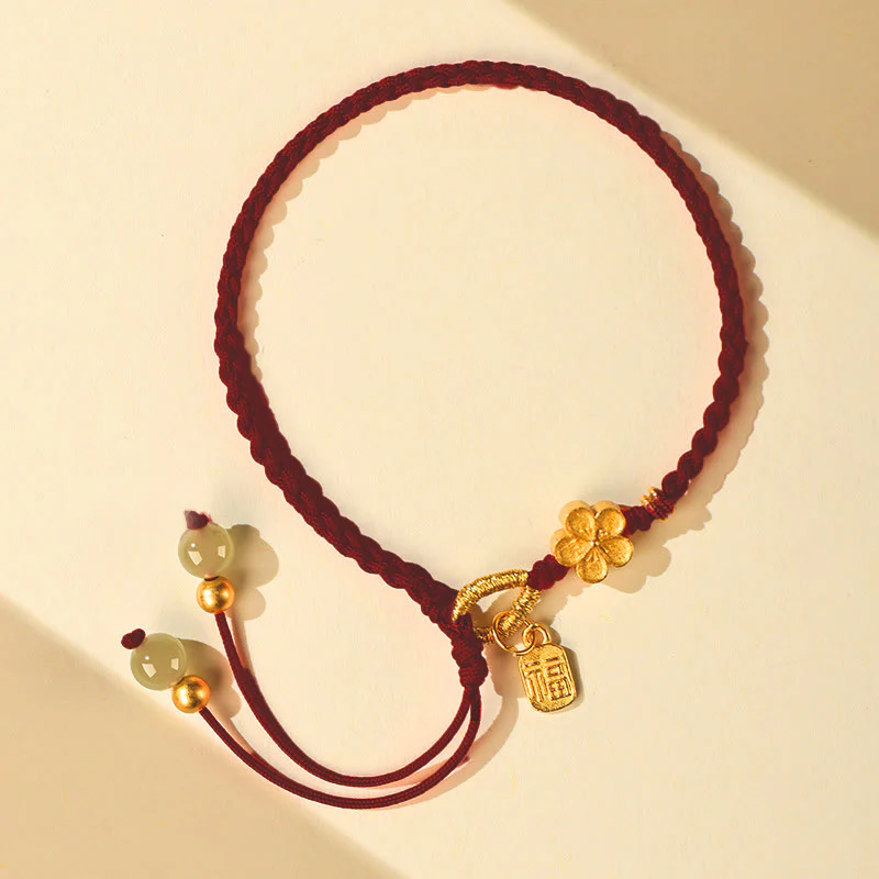 Braccialetto portafortuna con ciondolo a forma di carattere Fu in giada Hetian con Buddha Stones e piccoli fiori di pesco - Image 13