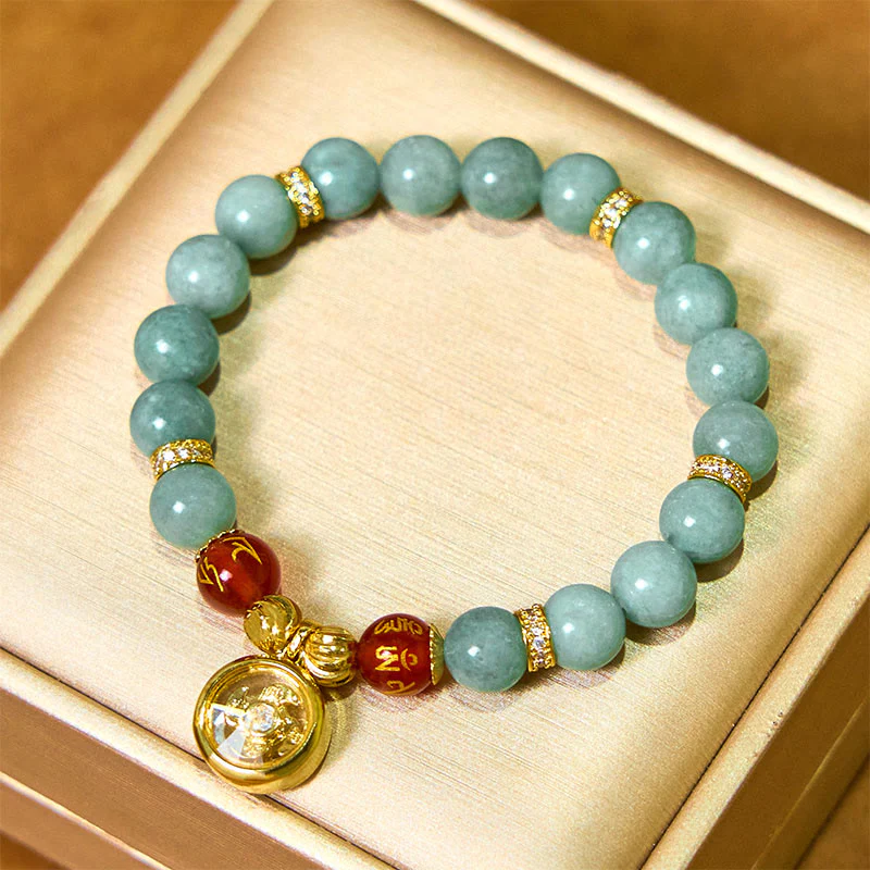 Braccialetto portafortuna con ciondolo ciclone Om Mani Padme Hum in giada verde naturale Buddha Stones - Image 3