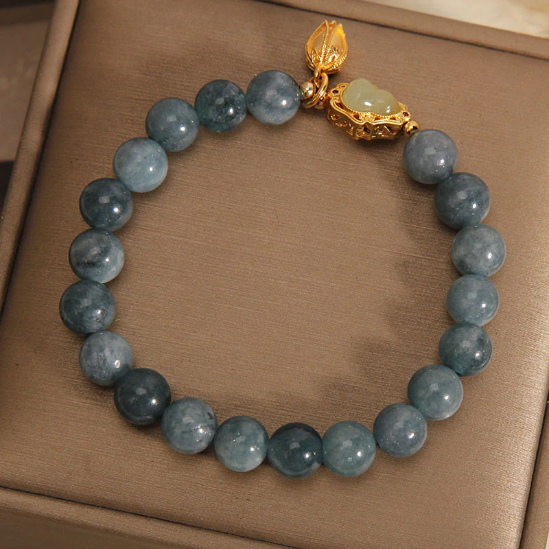 Braccialetto portafortuna con ciondolo tulipano zucca giada naturale Buddha Stones - Image 3