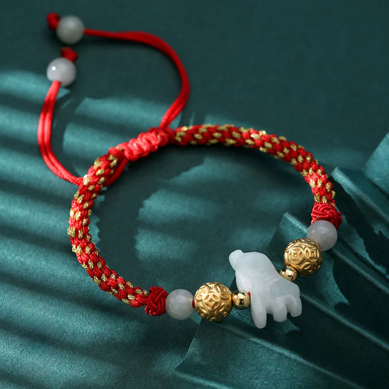 Braccialetto portafortuna con corda rossa, Buddha Stones di giada e argento dello zodiaco cinese, anno del cavallo - Image 10