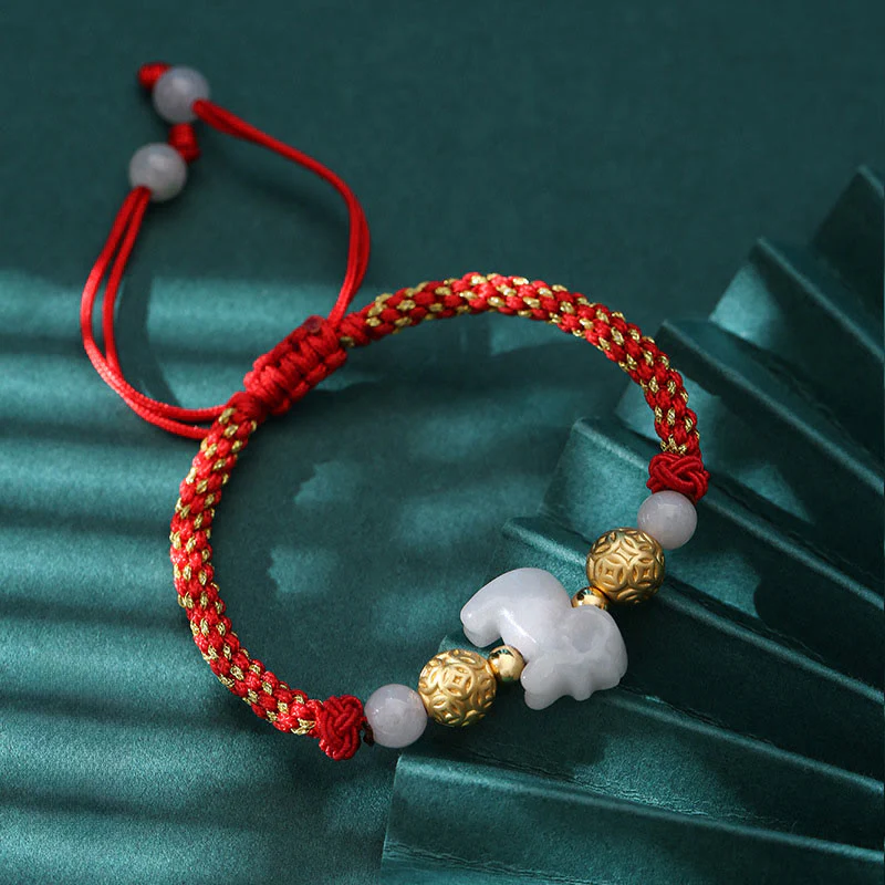Braccialetto portafortuna con corda rossa, Buddha Stones di giada e argento dello zodiaco cinese, anno del cavallo - Image 19