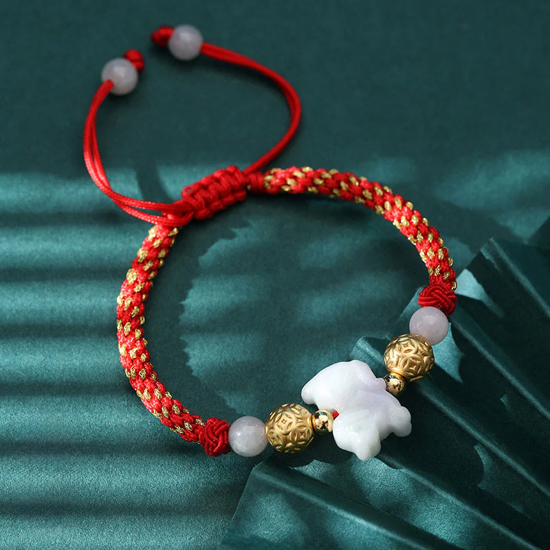 Braccialetto portafortuna con corda rossa, Buddha Stones di giada e argento dello zodiaco cinese, anno del cavallo - Image 23