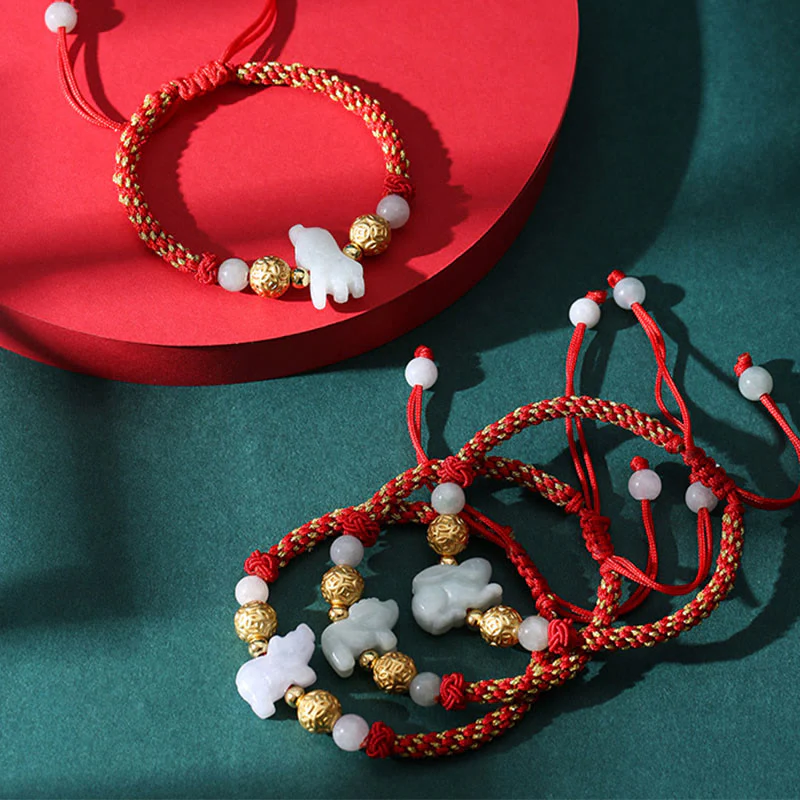 Braccialetto portafortuna con corda rossa, Buddha Stones di giada e argento dello zodiaco cinese, anno del cavallo - Image 28