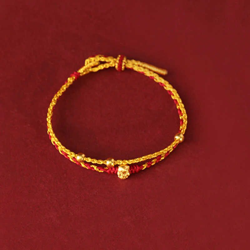 Braccialetto portafortuna con cordino rosso dorato a doppio giro con perline in oro 999 dell'anno del cavallo Buddha Stones - Image 12