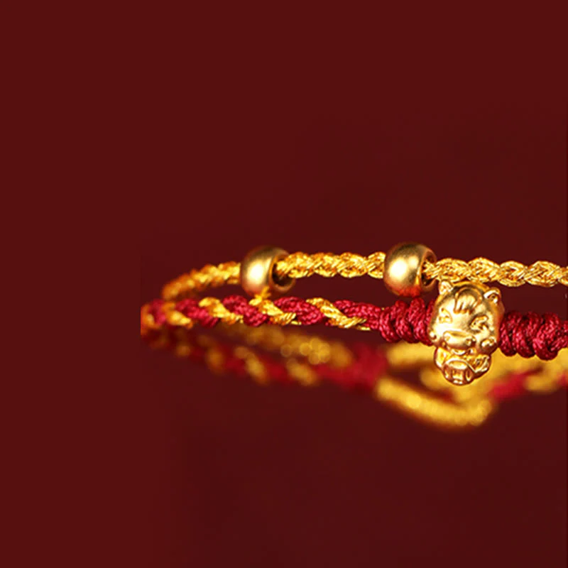 Braccialetto portafortuna con cordino rosso dorato a doppio giro con perline in oro 999 dell'anno del cavallo Buddha Stones - Image 13