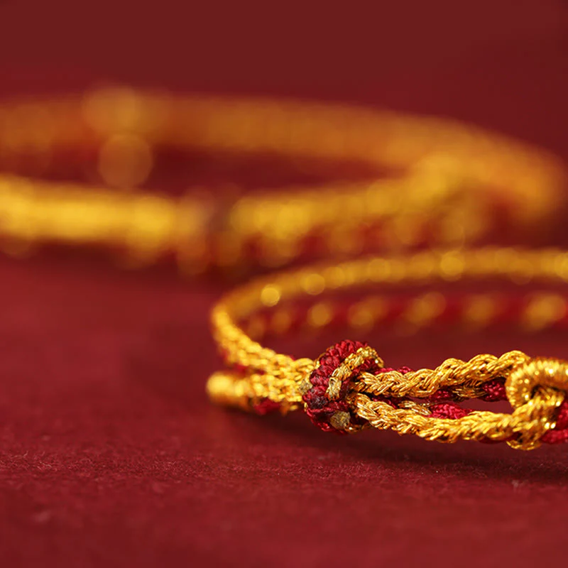 Braccialetto portafortuna con cordino rosso dorato a doppio giro con perline in oro 999 dell'anno del cavallo Buddha Stones - Image 14