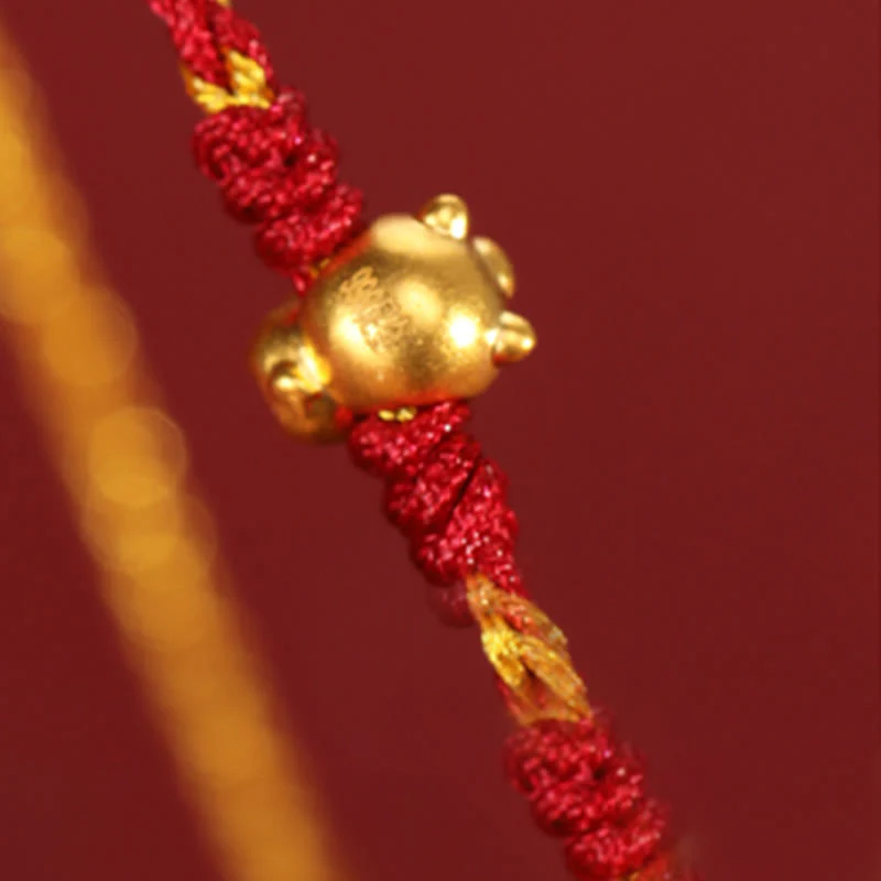 Braccialetto portafortuna con cordino rosso dorato a doppio giro con perline in oro 999 dell'anno del cavallo Buddha Stones - Image 15