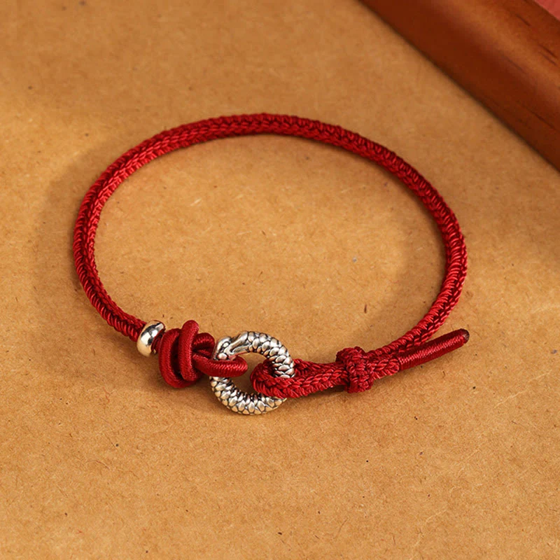 Braccialetto portafortuna con fibbia della pace dell'anno del drago in argento sterling 999 Buddha Stones - Image 13