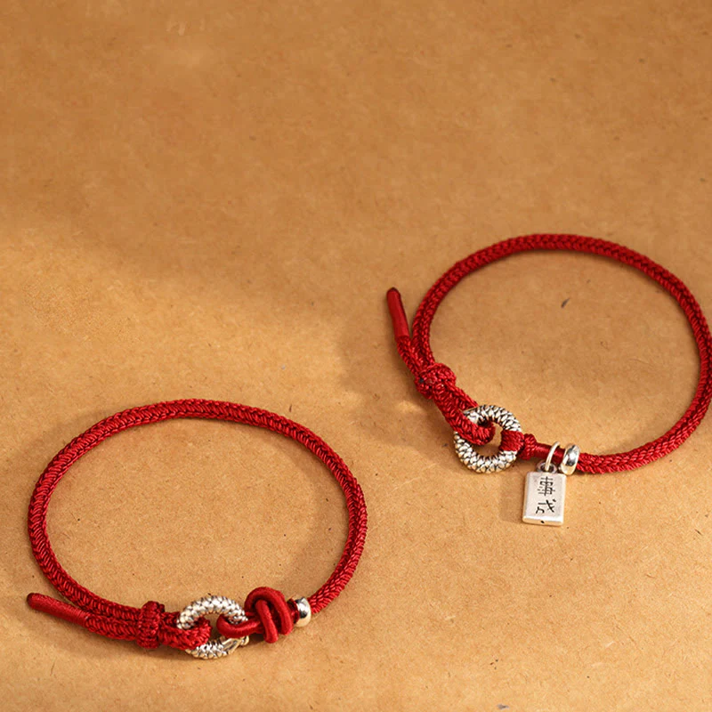 Braccialetto portafortuna con fibbia della pace dell'anno del drago in argento sterling 999 Buddha Stones - Image 2