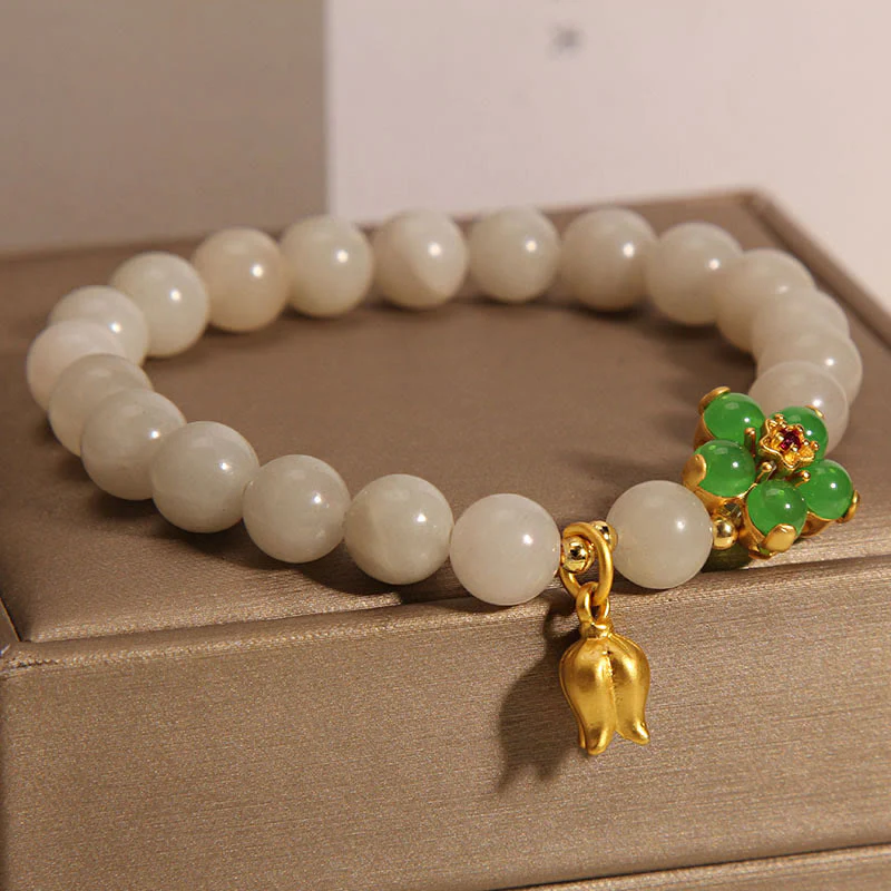 Braccialetto portafortuna con fiore di giada verde naturale Buddha Stones Mughetto - Image 2