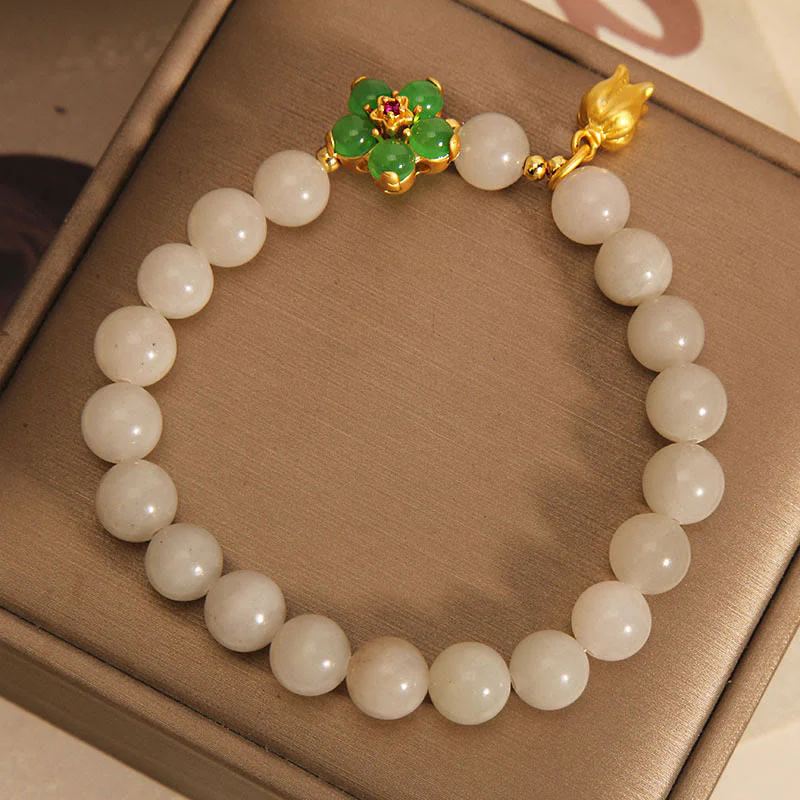 Braccialetto portafortuna con fiore di giada verde naturale Buddha Stones Mughetto - Image 3