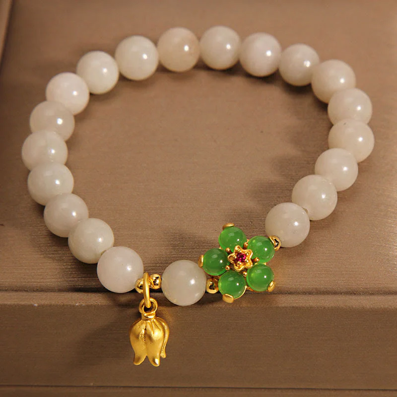 Braccialetto portafortuna con fiore di giada verde naturale Buddha Stones Mughetto - Image 4