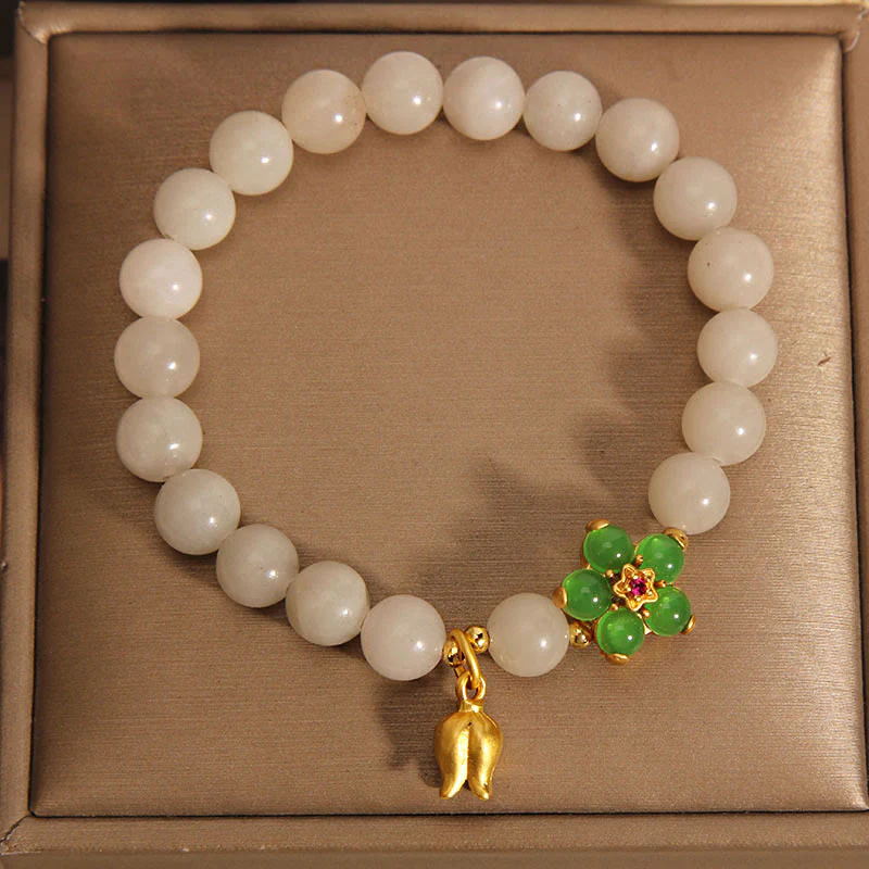 Braccialetto portafortuna con fiore di giada verde naturale Buddha Stones Mughetto - Image 5