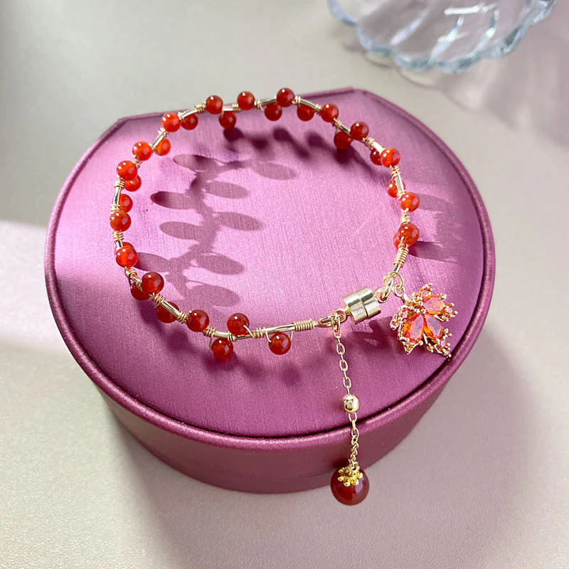 Braccialetto portafortuna con foglia d'acero rosso Buddha Stones - Image 6