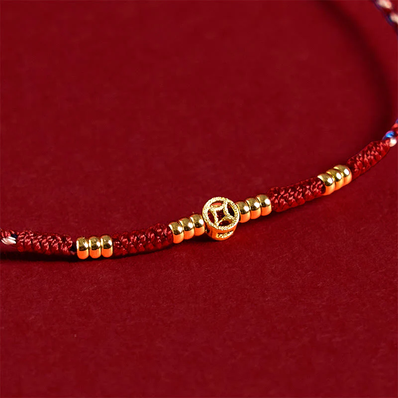 Braccialetto portafortuna con monete di rame intrecciate a mano in corda rossa Buddha Stones - Image 4