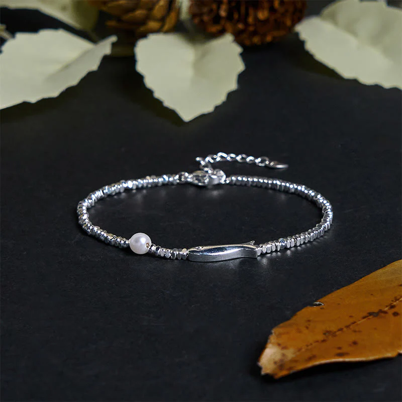 Braccialetto portafortuna con perle di pesce koi in argento placcato rame Buddha Stones - Image 3