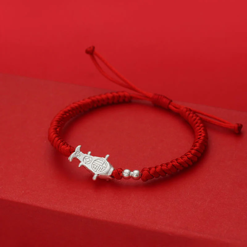 Braccialetto portafortuna con perline in argento sterling 990, motivo pesce koi in argento sterling 999, Buddha Stones e filo rosso - Image 3