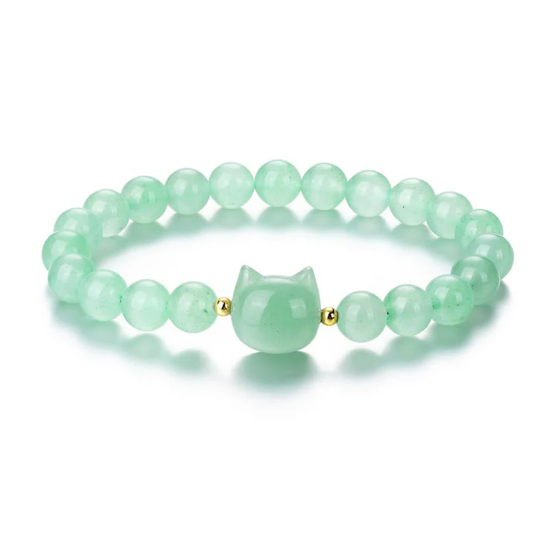 Braccialetto portafortuna con testa di gatto, ametista, avventurina verde, quarzo rosa, fluorite e Buddha Stones - Image 10