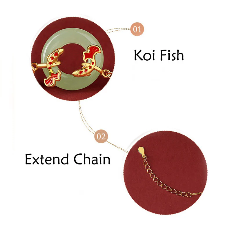 Braccialetto portafortuna della ricchezza con fibbia della pace con pesce Koi in argento Buddha Stones 999 e giada bianca di Hetian - Image 7