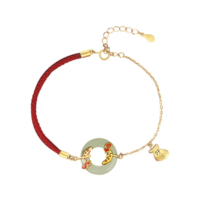 Braccialetto portafortuna della ricchezza con fibbia della pace con pesce Koi in argento Buddha Stones 999 e giada bianca di Hetian - Image 8