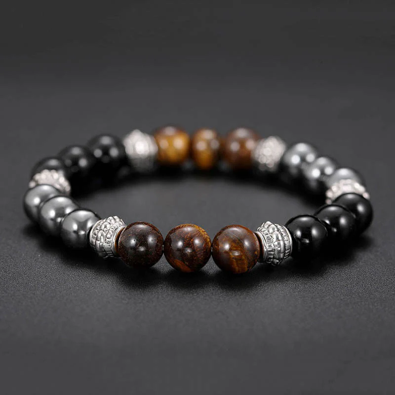 Braccialetto portafortuna e curativo con occhio di tigre e ematite Buddha Stones - Image 4