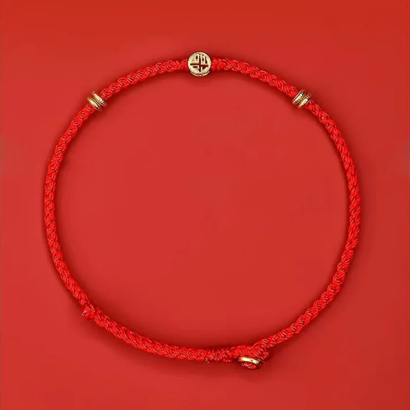 Braccialetto portafortuna Fu in argento sterling 925 con cordino rosso intrecciato fatto a mano con Buddha Stones - Image 4