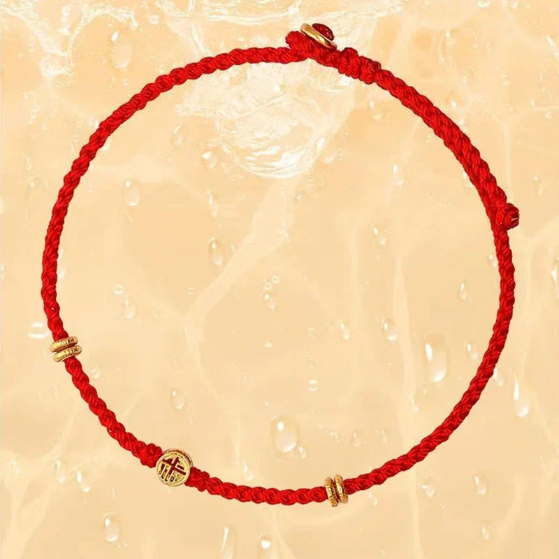Braccialetto portafortuna Fu in argento sterling 925 con cordino rosso intrecciato fatto a mano con Buddha Stones - Image 5