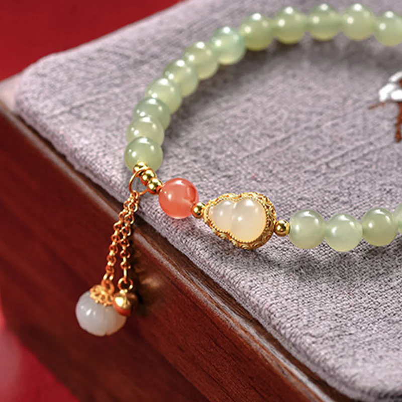 Braccialetto portafortuna in argento sterling 925 con giada Hetian e zucca di loto - Image 10