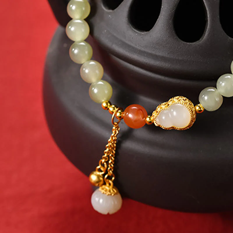 Braccialetto portafortuna in argento sterling 925 con giada Hetian e zucca di loto - Image 13