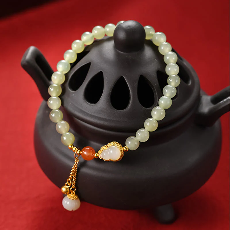 Braccialetto portafortuna in argento sterling 925 con giada Hetian e zucca di loto - Image 2