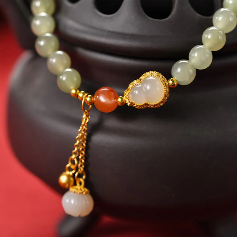 Braccialetto portafortuna in argento sterling 925 con giada Hetian e zucca di loto - Image 3