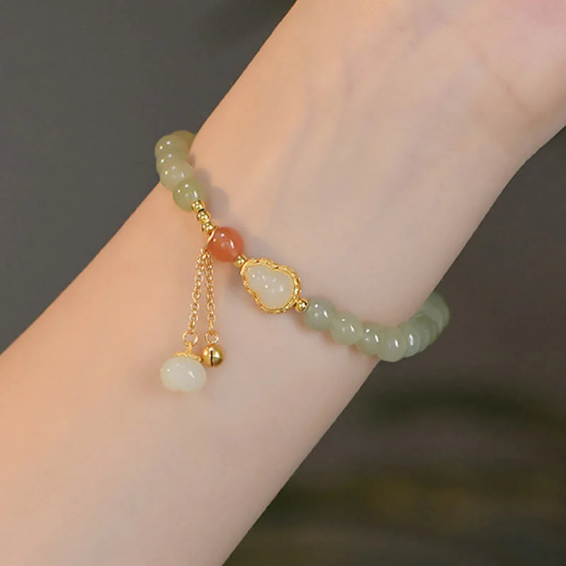 Braccialetto portafortuna in argento sterling 925 con giada Hetian e zucca di loto - Image 5