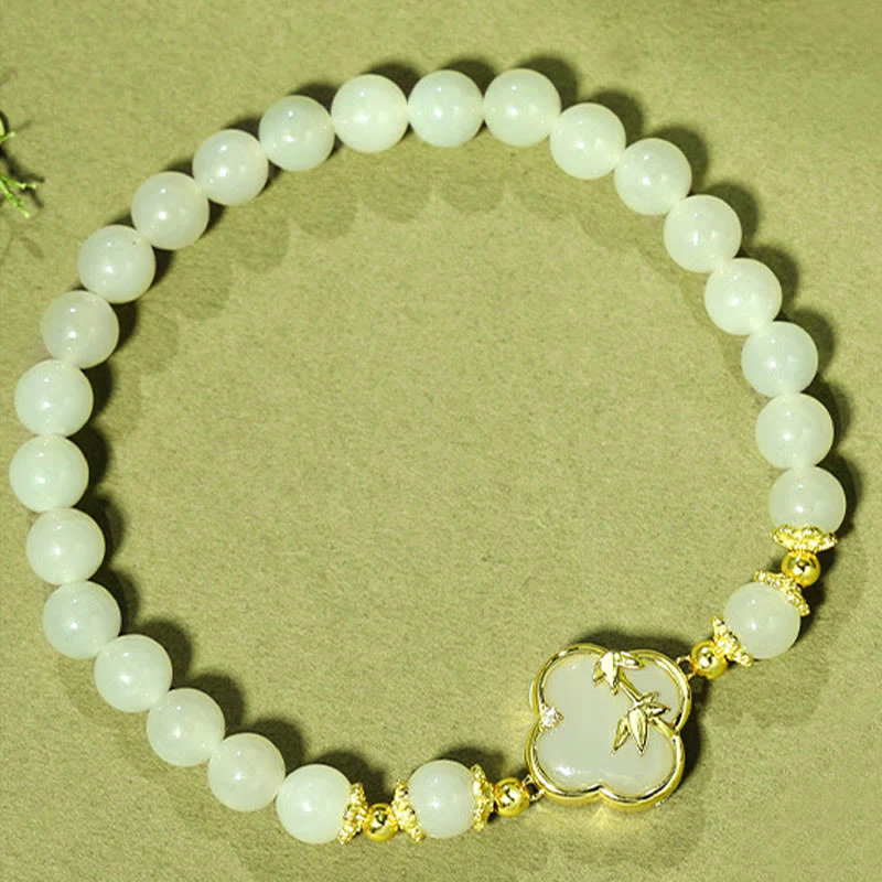 Braccialetto portafortuna in bambù con quadrifoglio in argento sterling 925, Buddha Stones , giada Hetian - Image 2