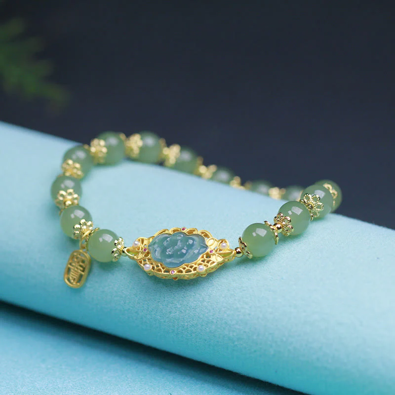 Braccialetto portafortuna in giada Hetian con Buddha Stones , argento sterling 925 placcato oro 14K - Image 2