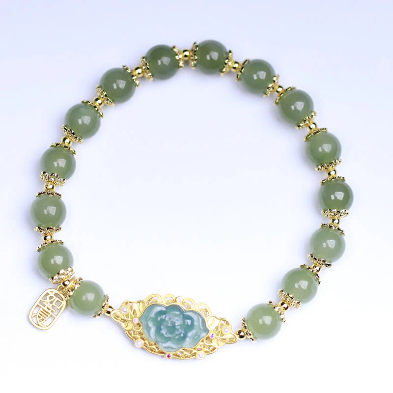 Braccialetto portafortuna in giada Hetian con Buddha Stones , argento sterling 925 placcato oro 14K - Image 4