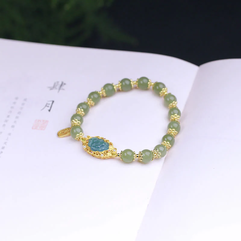Braccialetto portafortuna in giada Hetian con Buddha Stones , argento sterling 925 placcato oro 14K - Image 5